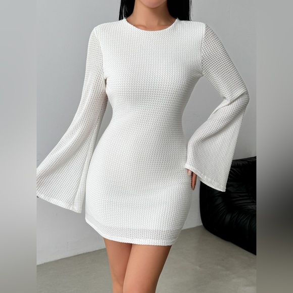 A Classy Chic Boutique Dresses & Skirts - Backless Waffle Knit Flare Sleeve Mini Dress